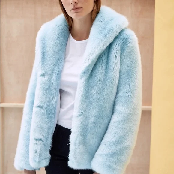 Couture Designer La Seine & Moi Faux Mink Fur Coat Jacket Blue XS S $405 - Picture 3 of 15